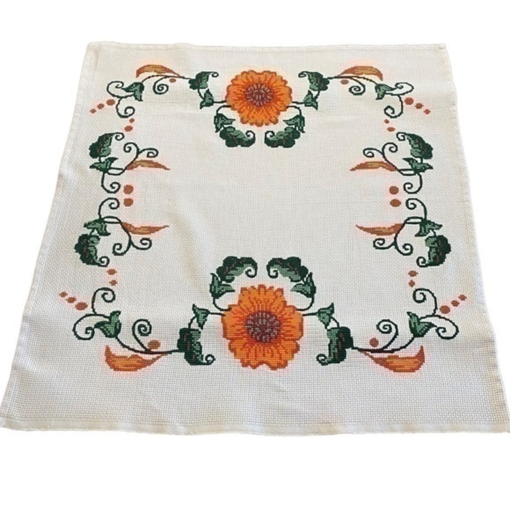 Vintage Handmade Count Cross Stitch Table Runner Table Topper